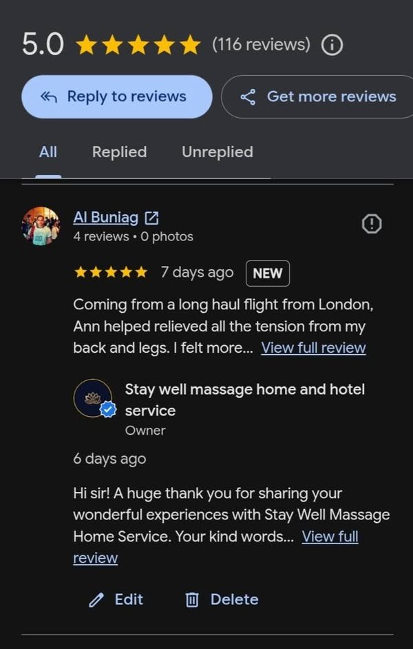 Stay Well Massage servicing international guests from Spain and London