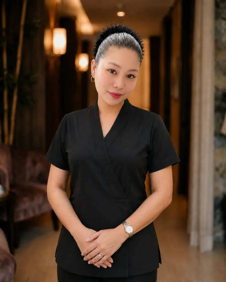 전문 유니폼을 착용한 Stay Well 마사지 테라피스트