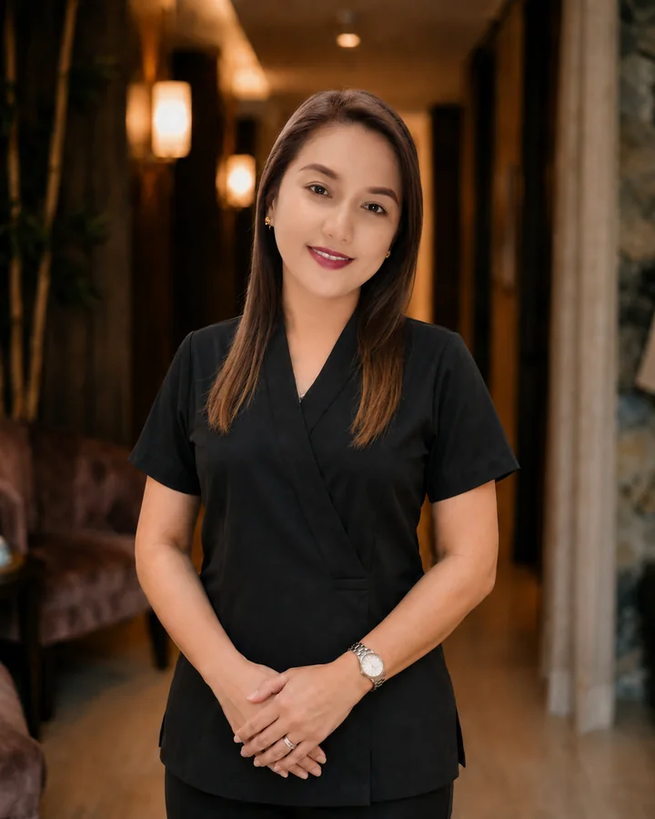 전문 유니폼을 착용한 Stay Well 마사지 테라피스트