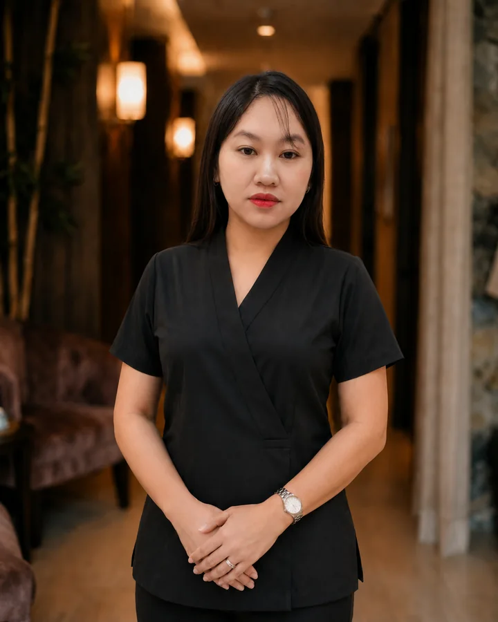 전문 유니폼을 착용한 Stay Well 마사지 테라피스트